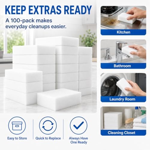 100 Pack Melamine Foam Magic Eraser Sponges - Image 4