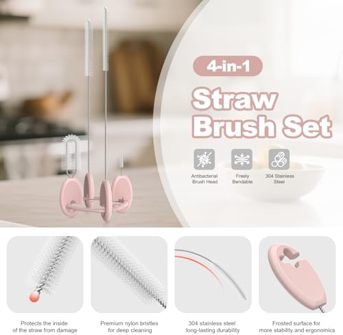 YOTIME 4in1 Straw Cleaner Brush Set, Reusable Standing Straw Brushs - Image 3