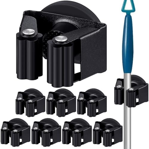 Vercraft 8 Pcs Magnetic Broom Holder Wall Mounted Anti Slip Rack by Vercraft