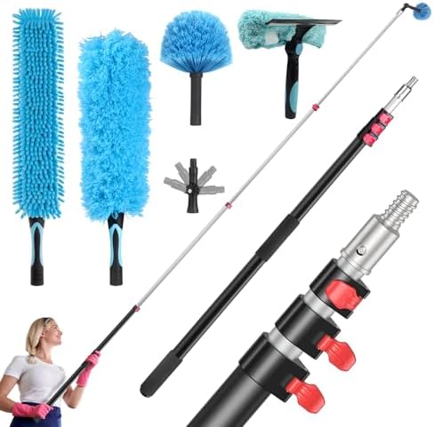Ceiling Fan Duster Kit - 12 FT Extension Pole - 6-Piece House Cleaning Set by GameXcel
