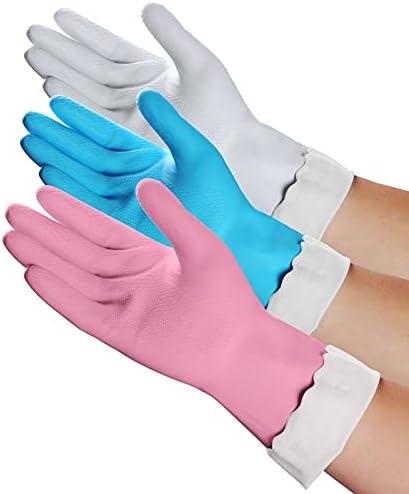 HSL Latex-Free Cleaning Gloves, Cotton Flocked Liner, 3 Pairs by HighIightSpIendidLife