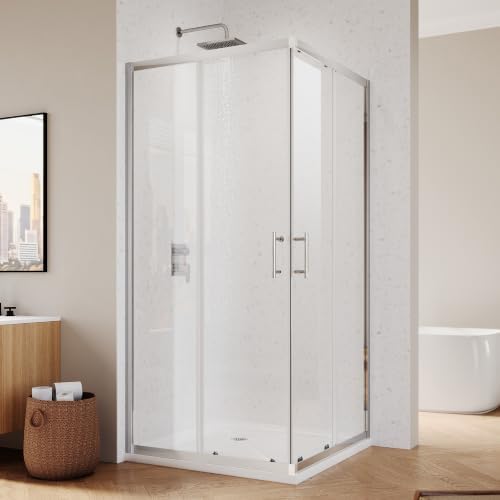 ELEGANT 34" D x 34" W x 72" H Corner Double Sliding Shower Door, Chrome Finish by ELEGANT