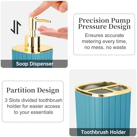 RRM Bathroom Soap Dispenser and Toothbrush Holder Set, Teal Blue - Image 4