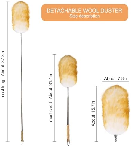 Extendable Lambswool Feather Duster 31-88 Inch, Anti-Static Wool Duster - Image 2