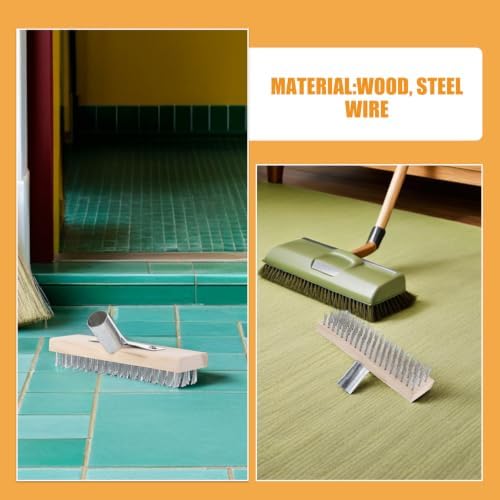 Heavy Duty Deck Scrub Brush Head Sturdy Wood Handle Floor Brush - Image 3