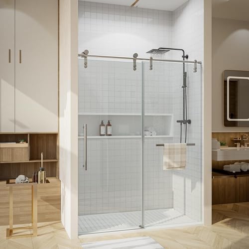 Kullavik 56-60" W x 76" H Frameless Sliding Shower Door, Brushed Nickel by KULLAVIK