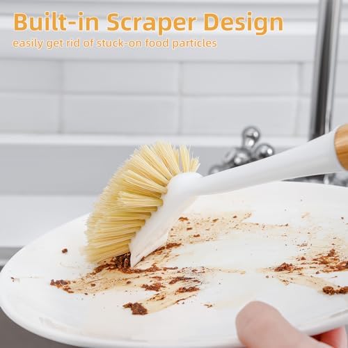 Kitchen Dish Brushes with Bamboo Handle, 2 Pack Dish Scrubber Brush - Image 3