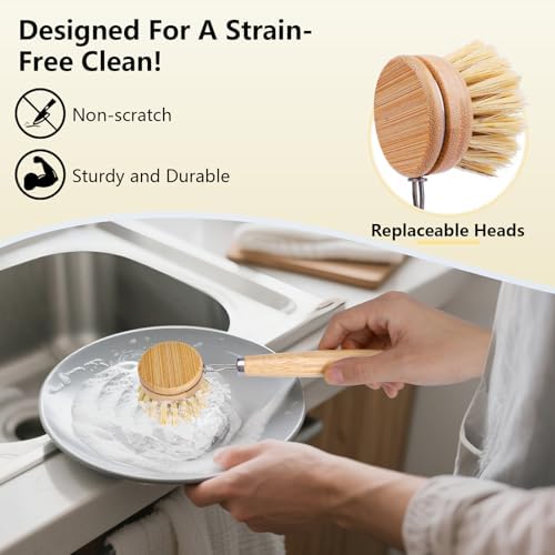 5 Pack Bamboo Dish Brush Set - Image 4