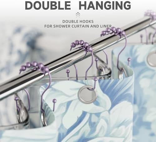 Bathway Shower Curtain Hooks, Shower Curtain Rings Rust Proof Double Hook - Image 4