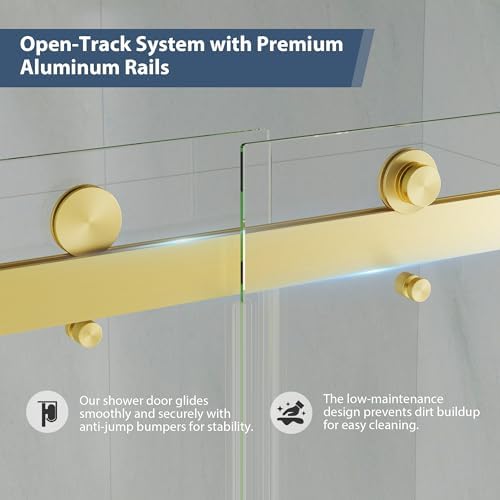 61-66"W x 78"H Frameless Double Sliding Shower Doors Brushed Gold - Image 7
