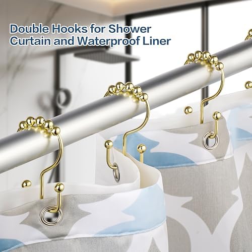 DAWNER Shower Curtain Hooks Rings, Rust Proof Hooks, Metal Easy Glide Double - Image 4