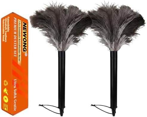 2 Pcs Retractable Ostrich Feather Dusters, Washable Handheld Tools by NEWONG