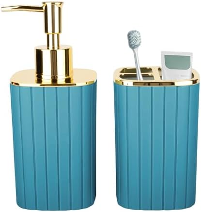 RRM Bathroom Soap Dispenser and Toothbrush Holder Set, Teal Blue by RRM