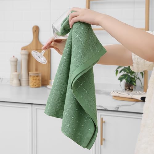 Homaxy 100% Cotton Terry Kitchen Towels, Large 8 Pack, Grass Green - Image 4