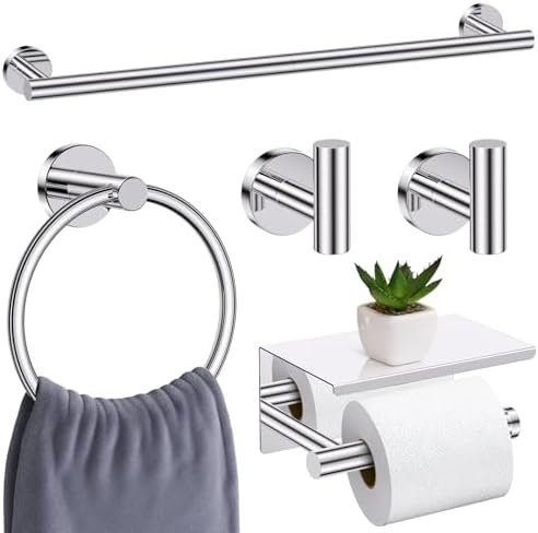 Polished Chrome Bathroom Hardware Set, 5 Pieces Chrome Towel Bar Bathroom by SOAEZ