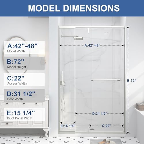 42-48" W x 72" H Frosted Pivot Shower Glass Door Brushed Nickel - Image 2