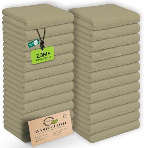 100% Cotton Washcloths 24 Pack Soft, Highly Absorbent Washcloth, Face Towels by Softolle