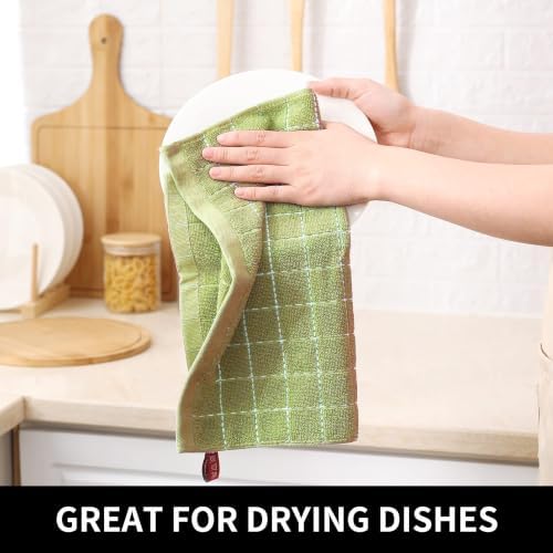 Homaxy 100% Cotton Terry Kitchen Dish Cloths, 6 Pack, Sage Green - Image 5