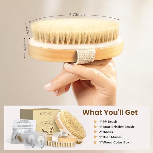 POPCHOSE Dry Brushing Body Brush, Natural Bristle Exfoliating Brush - Image 6