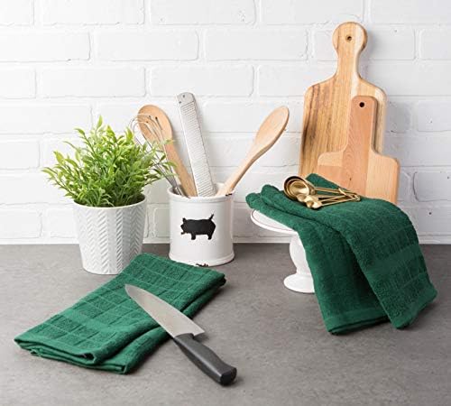 DII Basic Terry Collection Windowpane Dishtowel Set, Dark Green Solid, 4 Piece - Image 4