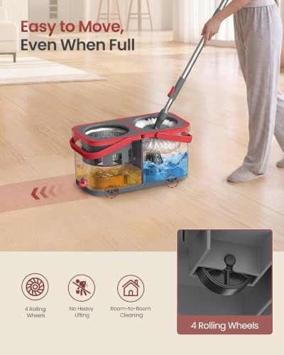 SONGMICS Spin Mop and Bucket Set, 4 Washable Microfiber Mop Heads - Image 4