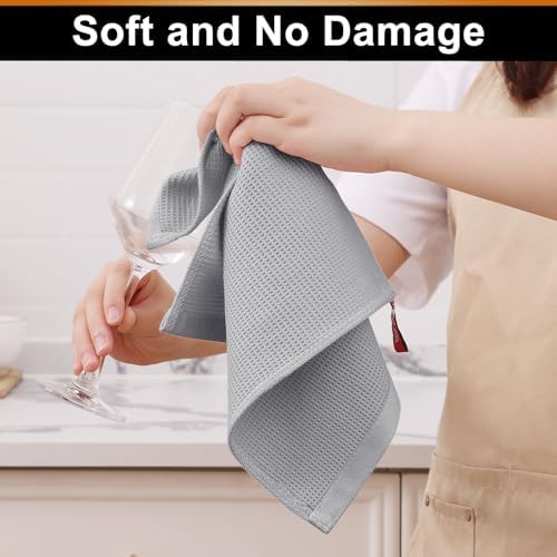 Homaxy 100% Cotton Waffle Weave Dish Cloths, 6 Pack, Light Grey - Image 4