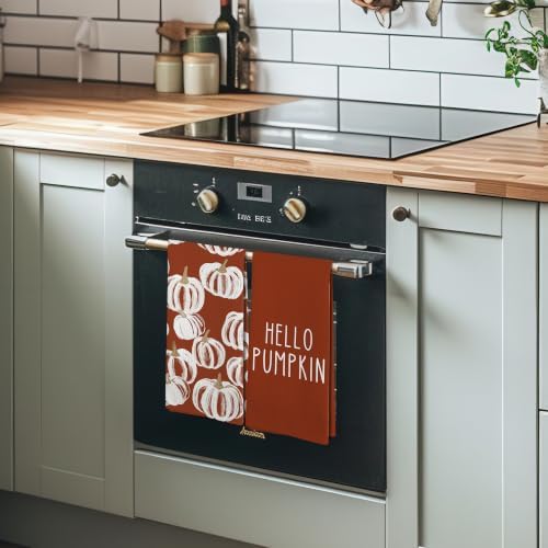 Fall Hello Pumpkin Rust Kitchen Towels and Dishcloths Sets of 2 - Image 6