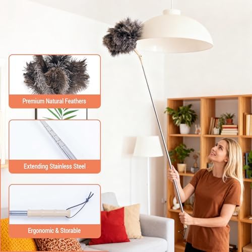 Extendable Ostrich Feather Duster, Natural Ostrich Feathers Long Handle Duster - Image 3