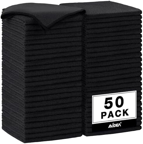 AIDEA Microfiber Cleaning Cloth Black 50PK, Cleaning Rags 12×12" by AIDEAHOME