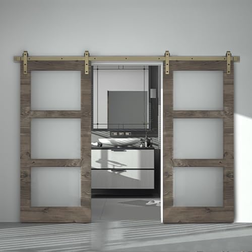 16FT Classic Brass Sliding Barn Door Hardware Kit - Image 2