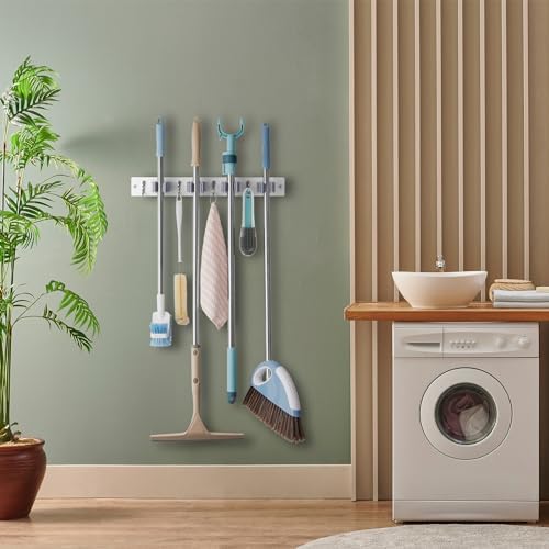 OUTNILI White Mop Broom Holder Wall Mount - Image 5