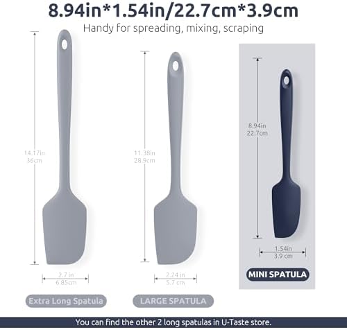 U-Taste Small Mini Silicone Spatula, 9in Rubber Jar Scraper, Midnight Blue - Image 2
