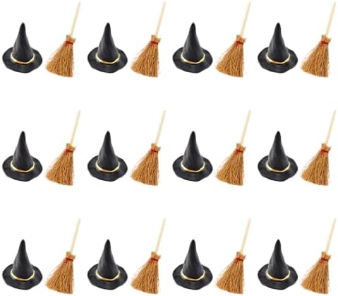 24PCS Mini Witch Hat with Broom Set, Halloween Decorations by Unknown