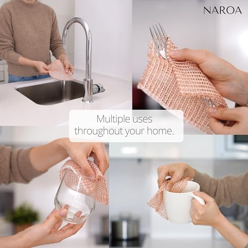 Naroa Copper Scrubbing Pads 3 Pack | 2-Ply Non-Abrasive Metal Mesh Scrubber | - Image 2