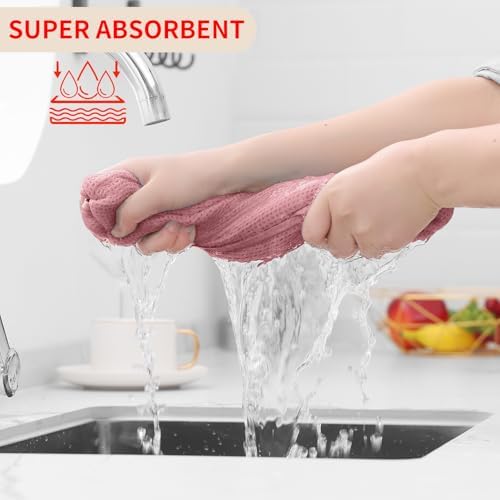 Homaxy 100% Cotton Waffle Weave Kitchen Dish Cloths 8-Pack, Dried Rose - Image 3
