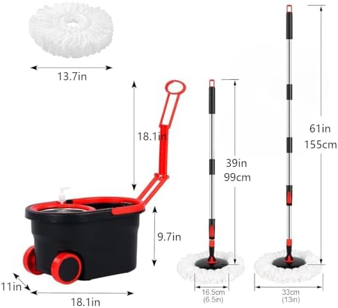 Spin Mop and Bucket Set with Wringer, Mop Bucket Set with Wheels, with 3 - Image 2