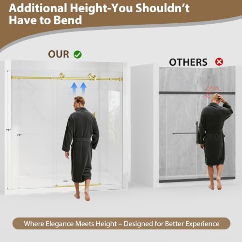 67-72" W X 78" H Frameless Glass Shower Doors Brushed Gold - Image 2