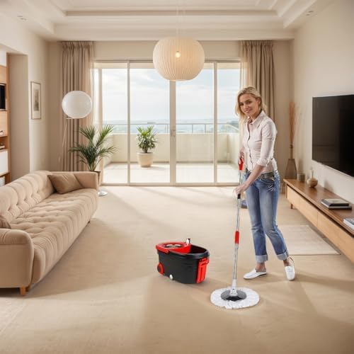Mop Bucket with Wringer On Wheels, 360°Spin Mop and Bucket, with Stainless - Image 6