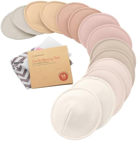 Organic Nursing Pads, 14 Washable Breast Pads, Wash Bag by KeaBabies