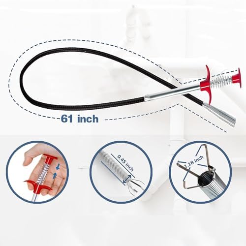 Drain Snake, 61 inch Flexible Grabber Claw Pick Up Reacher Tool, Drain Clog - Image 3