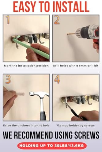 Mop and Broom Holder Wall Mount, Upgraded Broom Hanger Wall Mount, Stainless - Image 5