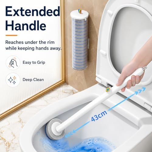 Disposable Toilet Brush with 48 Refills and Replaceable Scrubber Heads - Image 3