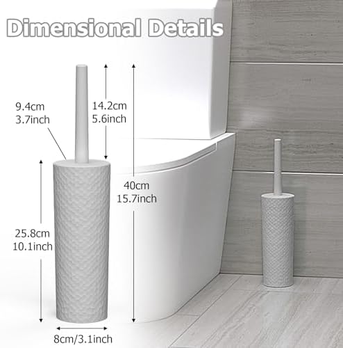 Topsky 2 Pack Compact Toilet Brush & Holder Set, Plastic Round Barrel Loo Brush - Image 3