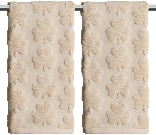 2 Pack Patricks Day Hand Towels Beige Clover Cotton Bathroom Towel Decorative by Unknown