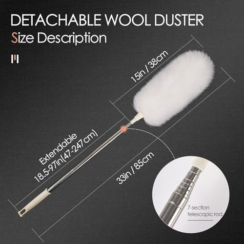 Extendable Lambswool Duster 29-110 Inch, Anti-Static Flexible Head, Stainless - Image 2