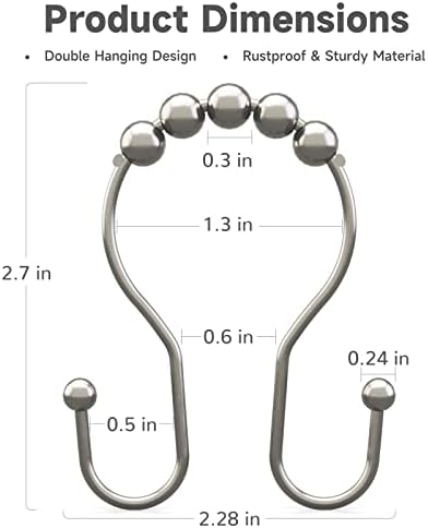 Shower Curtain Hooks Brushed Nickel Shower Curtain Rings Rust Proof, Bathway - Image 5