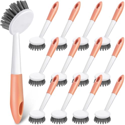 Patelai 12 Pack Long Handle Dish Scrub Brush Stiff Bristles by Patelai