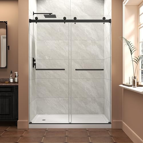 Frameless Shower Door, 55-60" W x 76" H Sliding Glass Shower Door, 5/16" Thick by Favfurish