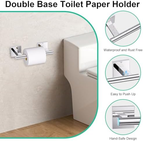 Chrome Bathroom Hardware Towel Bar Set, 5 Pieces Double Dase Toilet Paper - Image 4