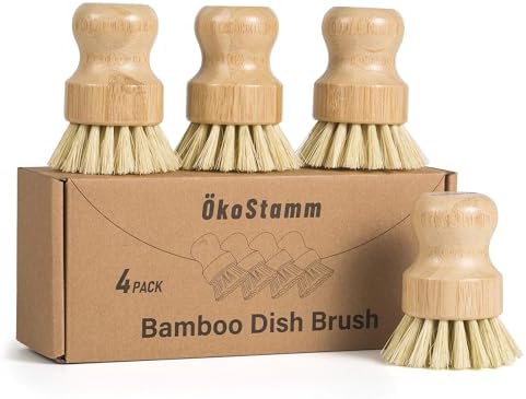 4 Pack Bamboo Dish Brush with Sisal Bristles by %C3%96KOSTAMM